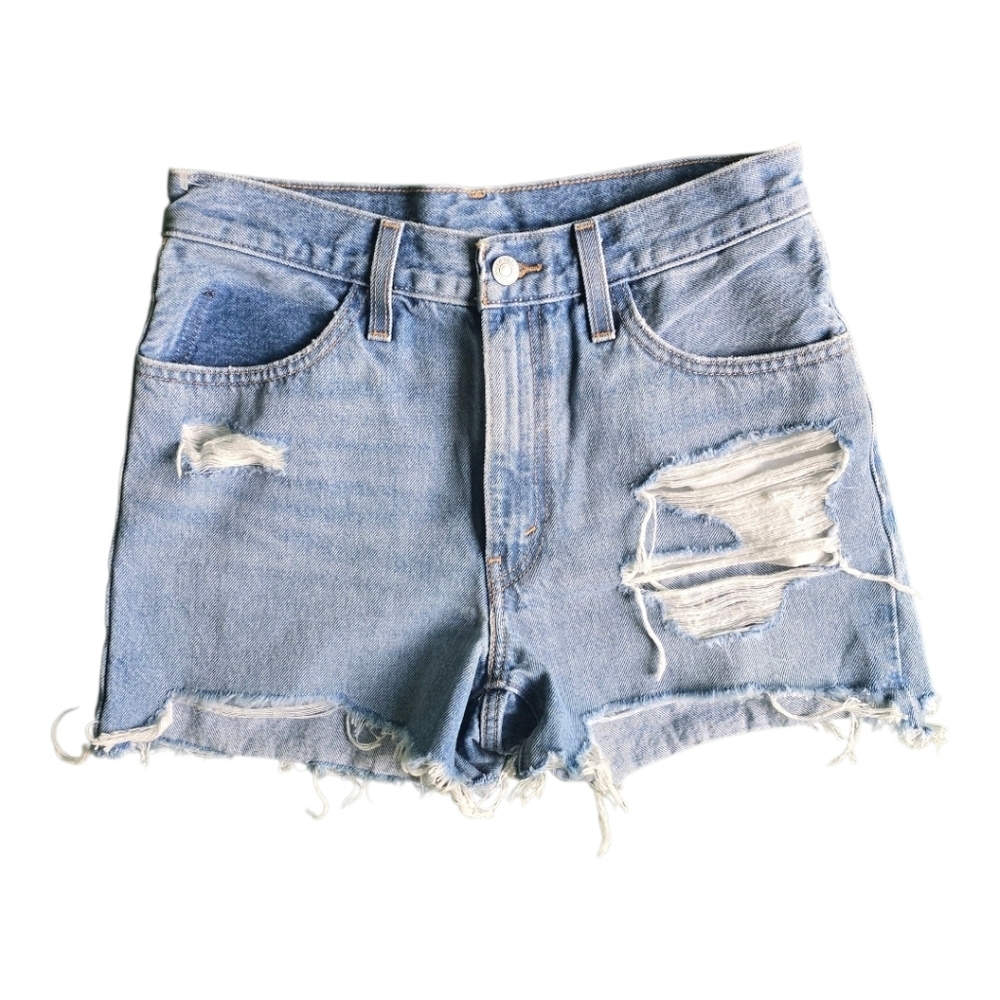 Levi's Light Blue Distressed Jean Shorts - Picture 2 of 6